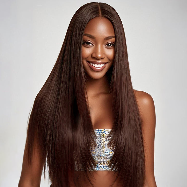 Ishow Natural Brown Color Glueless Wig Lace Front Human Hair Wigs Straight And Body Wave Layered Cut Wig