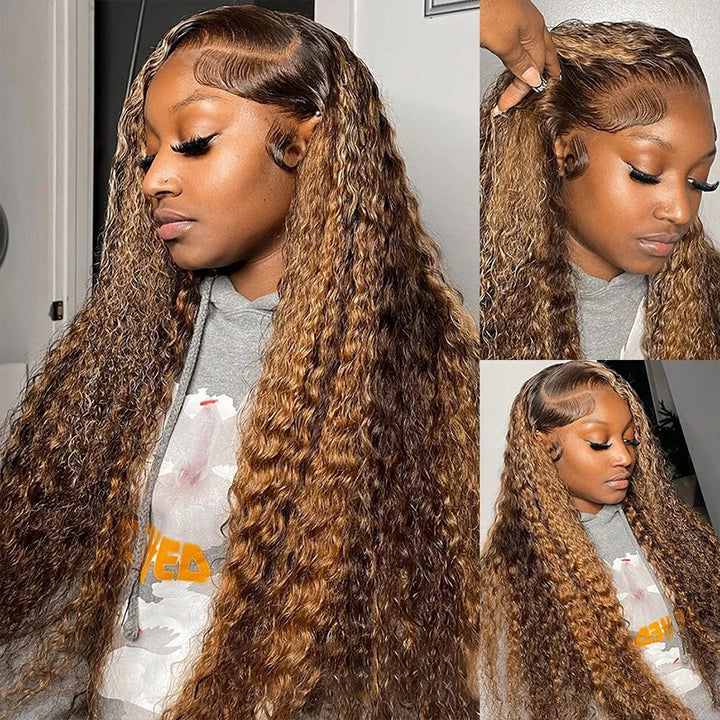 Balayage Highlight Lace Front Wigs Deep Wave Lace Frontal Wigs Pre Plucked Human Hair Wigs