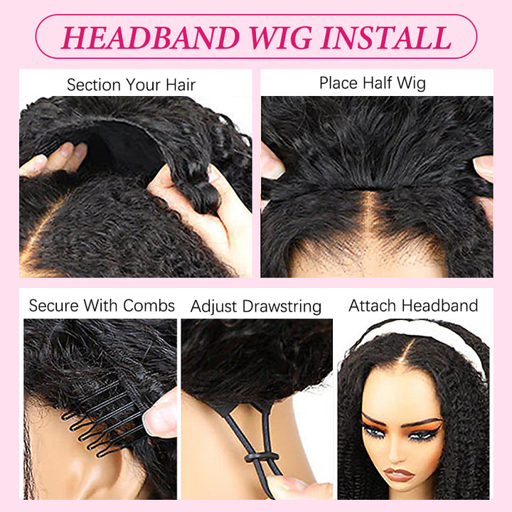 Ishow Kinky Curly Half Wig Seamless Ready To Wear Wigs With Invisible Drawstring Flip Over Glueless Wig Beginner Friendly