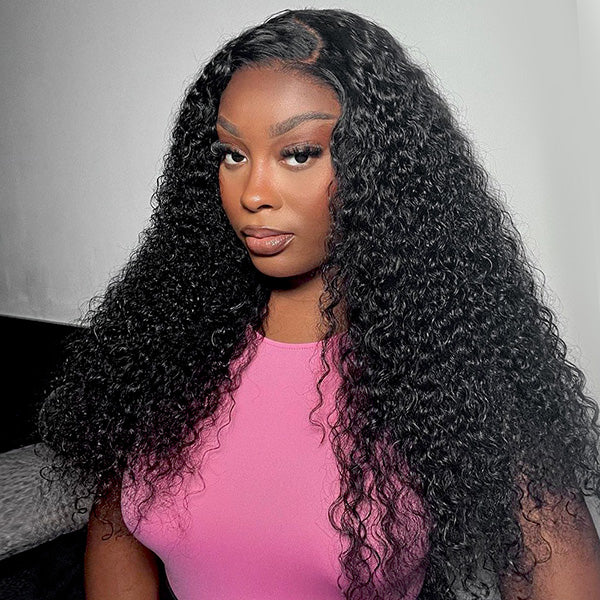 Model in Pink Top With Voluminous Long Kinky Curly Hair Showcases Ishow PPB Wig