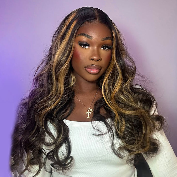 Ishow 13x4 Lace Front Balayage Highlights Human Hair Wigs Ready To Wear Wigs With Invisible Drawstring Loose Body Curtain Bangs Wig