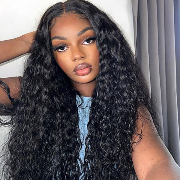 Model Displaying Natural Look of Water Wave Glueless Wig With Defined Curls