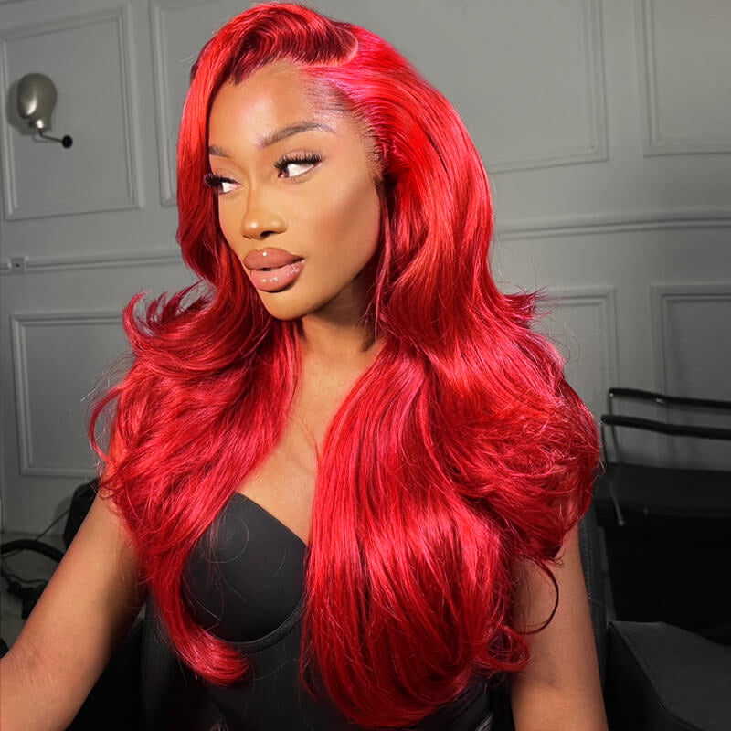 Ishow Red Color Layered Cut Wig Straight/Body Wave 5x5 Lace Glueless Wig 13x4 Lace Front Pre-Everything Human Hair Wigs