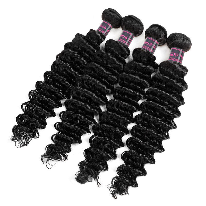 Wavy Jet Black Human Hair Extensions Bundles, Showing Soft Curls and Quality Texture