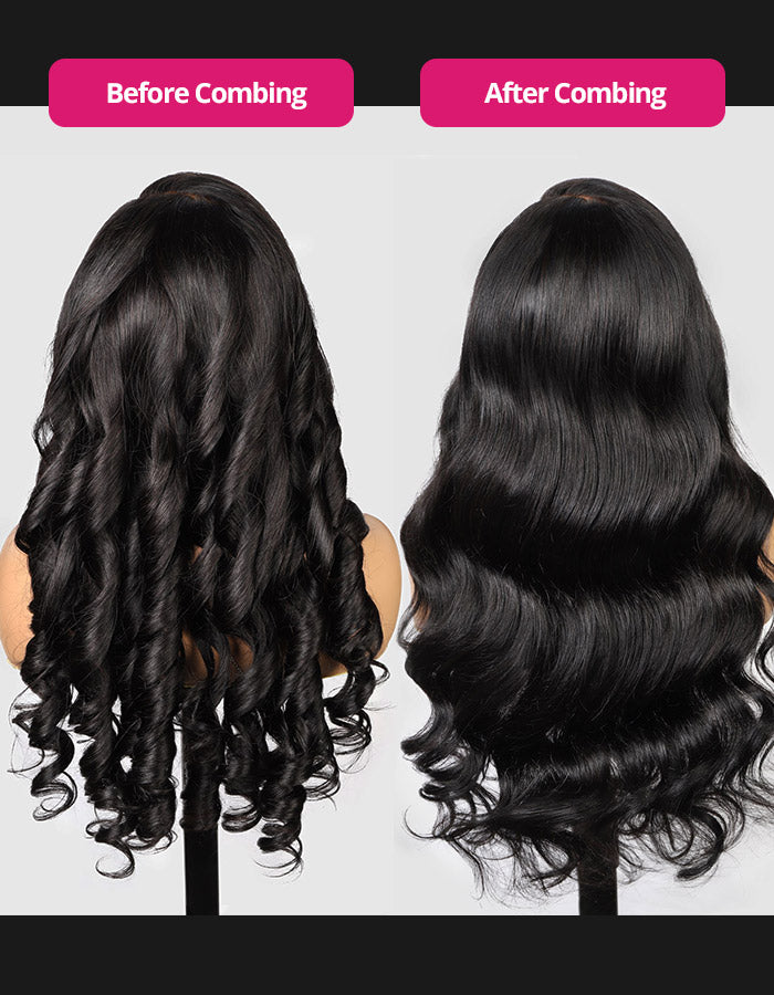 28-Inch Loose Body Wave Wig By Ishow Hair Before and After Combing Comparison