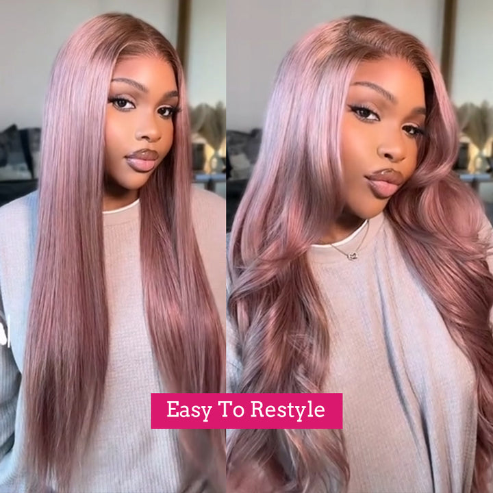 Ishow Ombre Ash Pink Lace Front Human Hair Wigs Straight Ready To Wear 13x6 HD Lace Glueless Wig