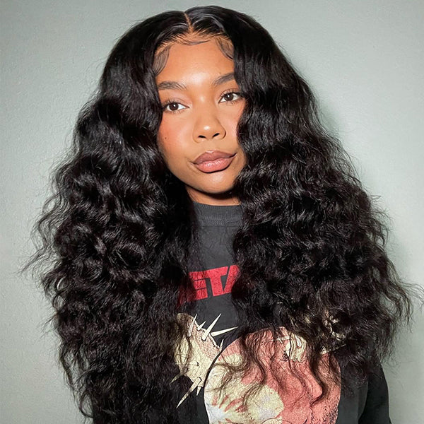 Model With Loose Deep Wave Wig Showcasing Natural Volume and Texture