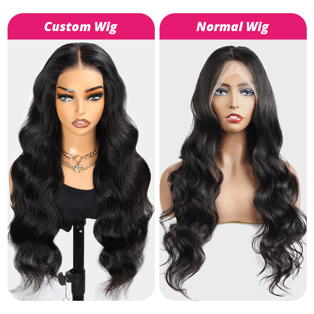 Comparison of Custom Body Wave Wig and Standard Wig Showing Quality Differences