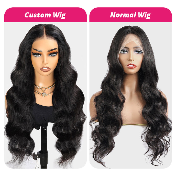 Comparison of Custom Body Wave Wig and Standard Wig Showing Quality Differences