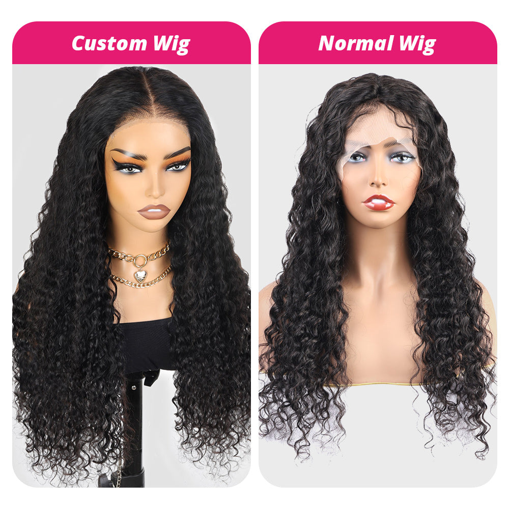 Comparison of Custom and Normal Deep Wave Wigs Highlighting Natural Textures