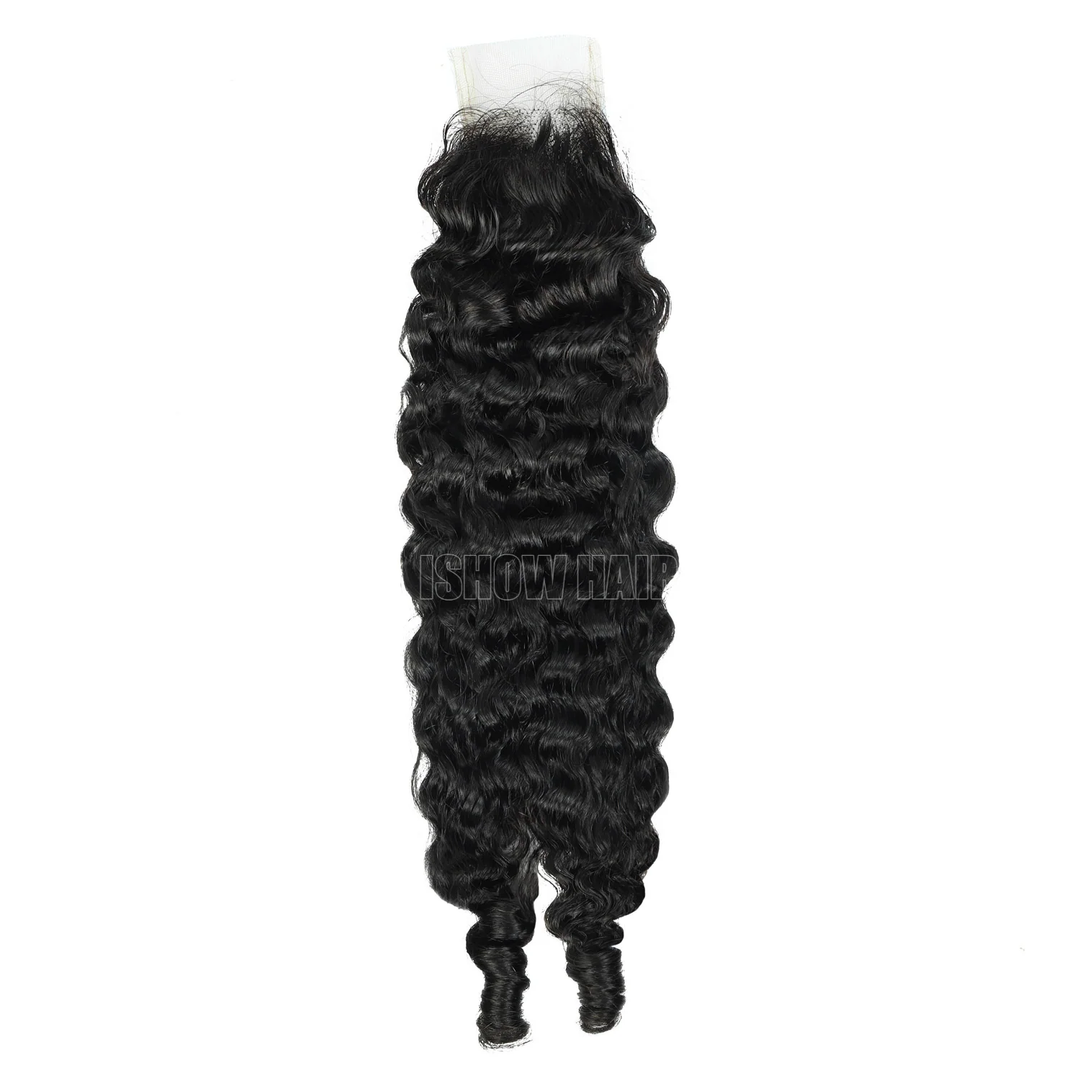 One piece of natural burmese curly human hair lace closure