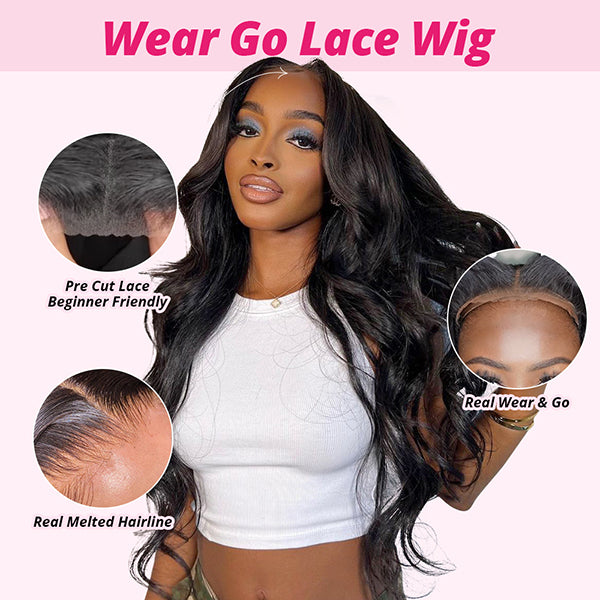 Model With Body Wave Glueless Lace Wig Highlighting Easy Wear and Real Melted Hairline