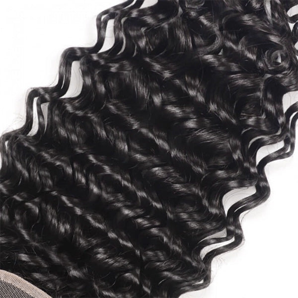 Deep Wave Lace Closure Hair Texture, Natural Black Color With Defined Curls