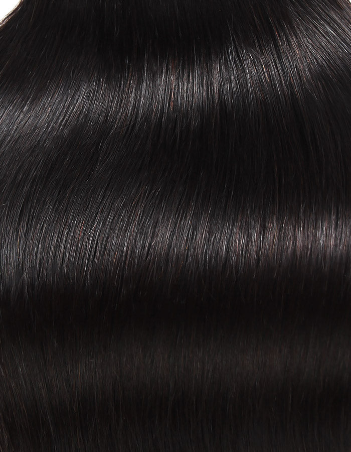 Close-Up of Glossy Body Wave Human Hair in Natural Black Color, Highlighting Texture