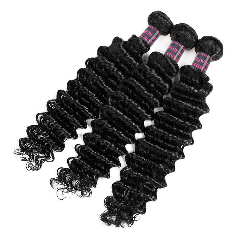 Ishow Jet Black Body Wave Hair Bundles Showcasing Soft, Shiny Curls On White Background