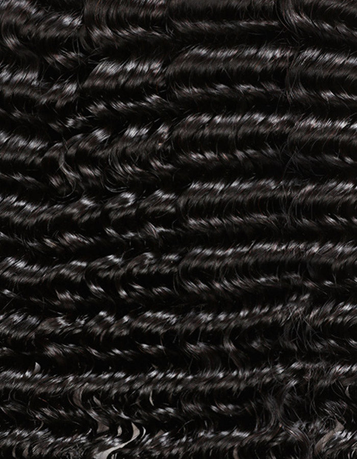 Natural Black Deep Wave Human Hair Wig Texture With Defined Curls and Waves