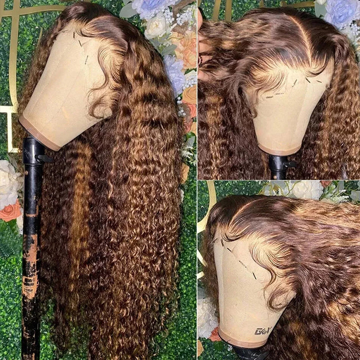 Balayage Highlight Lace Front Wigs Deep Wave Lace Frontal Wigs Pre Plucked Human Hair Wigs