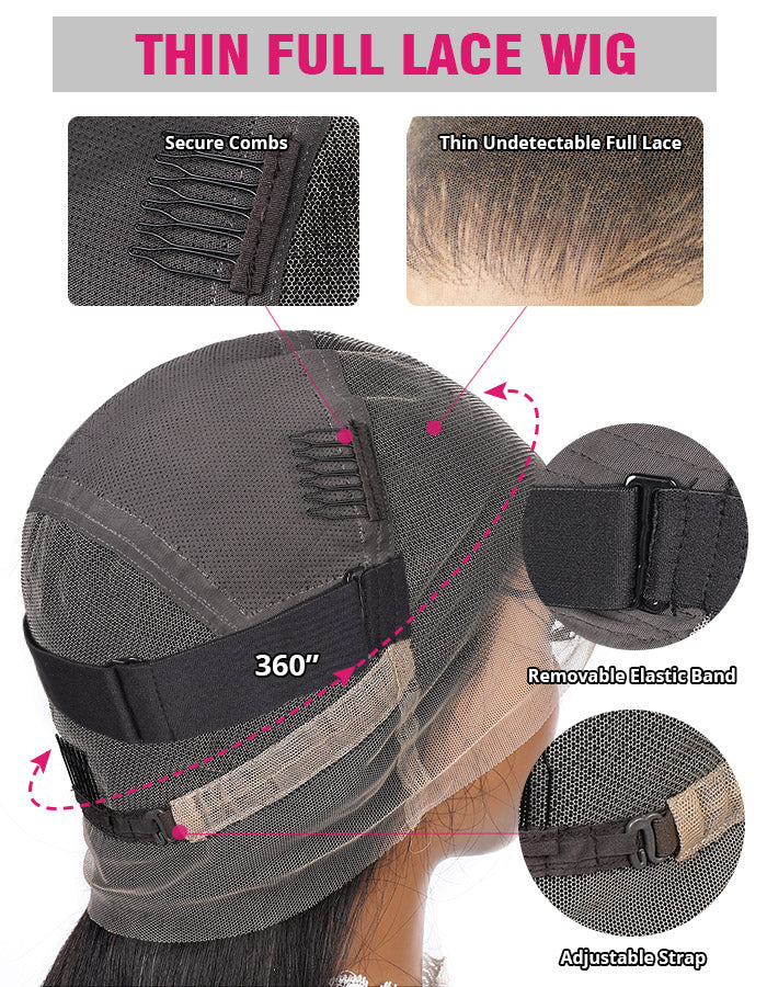 Details of Thin Full Lace Wig With Adjustable Straps and Secure Combs for Comfort