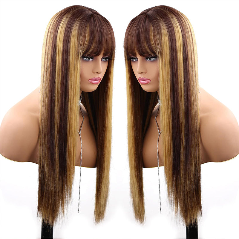 Ishow Beauty P4/27 Honey Blonde Color No Lace Straight Human Hair Wigs With Bangs - IshowHair
