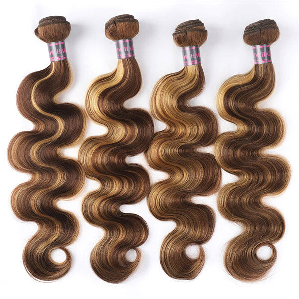 P4/27 Body Wave Human Hair Bundles With Soft Waves and a Glossy Finish
