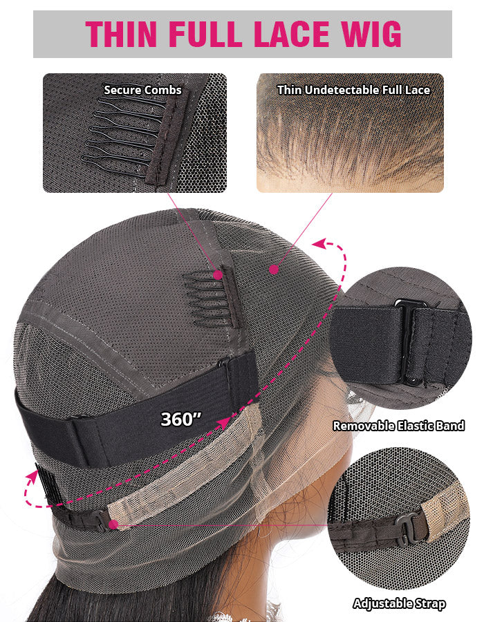 Thin Full Lace Wig Features Adjustable Strap and Secure Combs for a Secure Fit