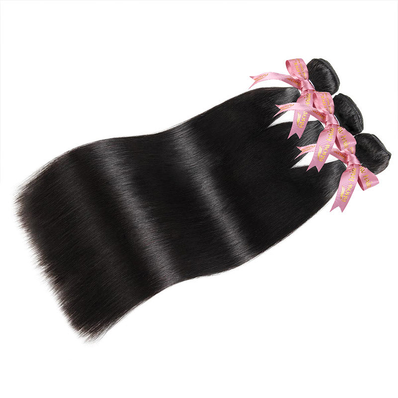 Ishow 12a Grade Straight Black Hair Bundles Tied With Pink Ribbons