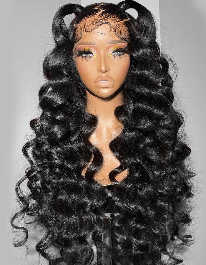 Loose Deep Wave Full Lace Wig With Curls in Natural Black Color