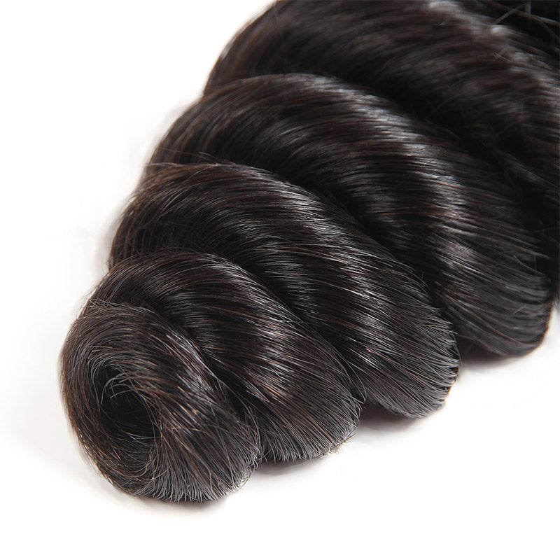 Rolled Bundle of Natural Black Loose Wave Human Hair Weave