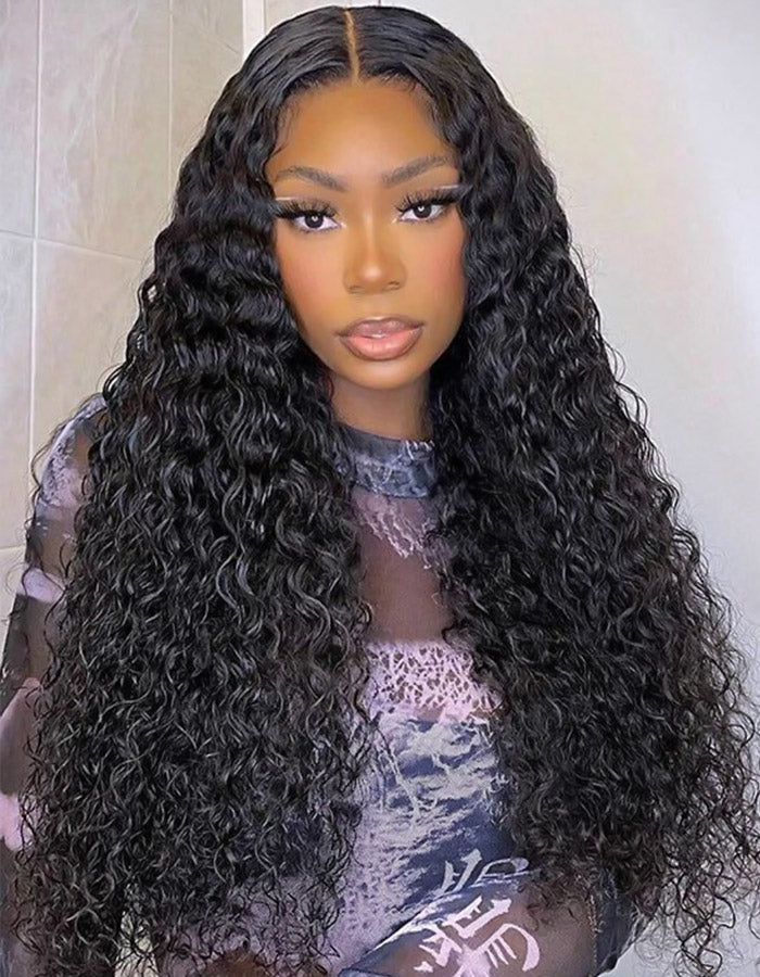 Model Wearing Water Wave Full Lace Wig With Natural Hairline and 100% Human Hair