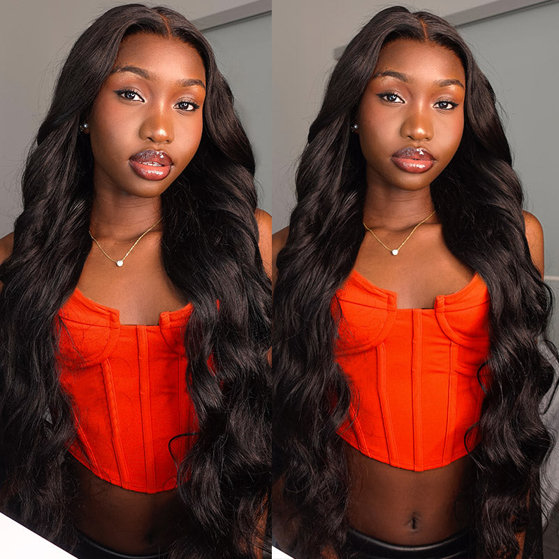 Ishow Beauty Body Wave HD Lace Wig, Natural Black Hair, On a Woman