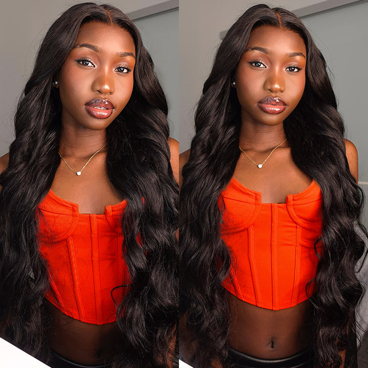 Ishow Beauty Body Wave HD Lace Wig, Natural Black Hair, On a Woman