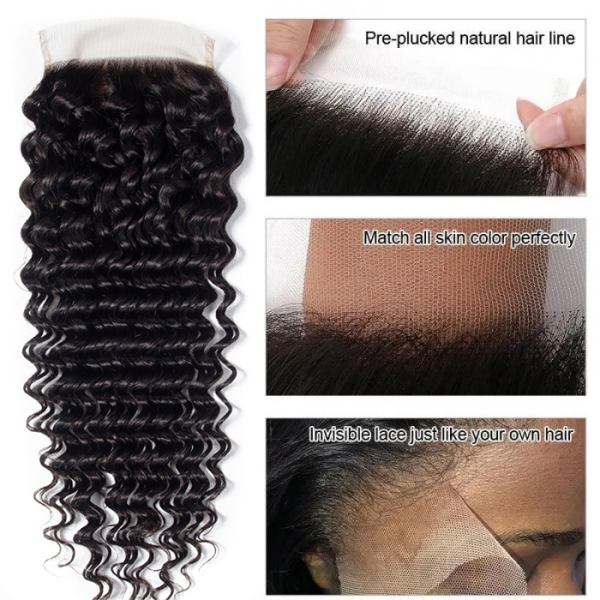 Deep Wave Lace Closure With Pre-Plucked Hairline and Skin-Matching Lace