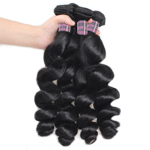 Four Bundles of Brazilian Loose Wave Human Hair, Soft and Shiny, Natural Black Color