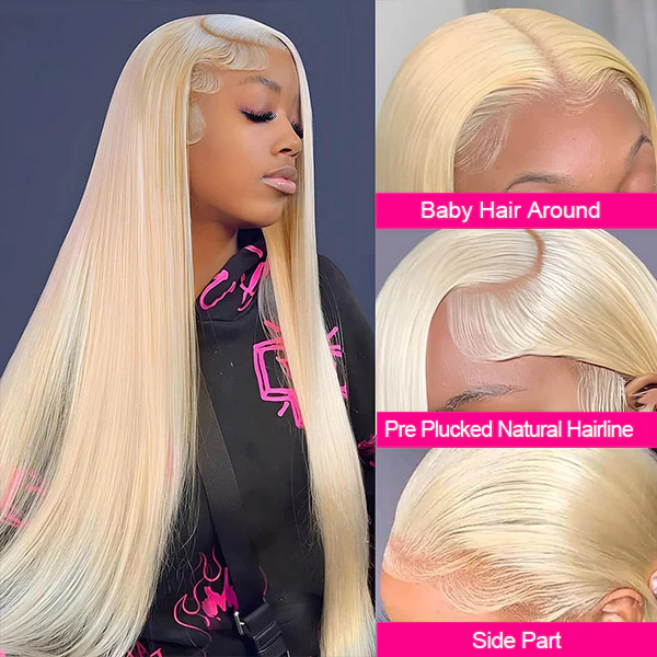 613 Blonde Straight Lace Wig Showcasing Pre Plucked Hairline and Baby Hair