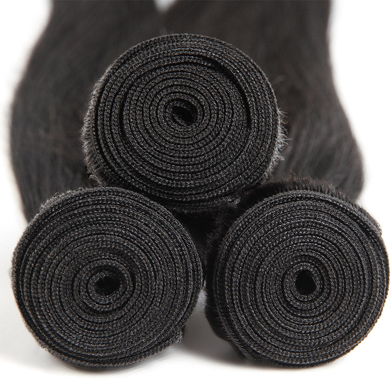 Three Bundles of 12a Grade Straight Black Human Hair Neatly Rolled