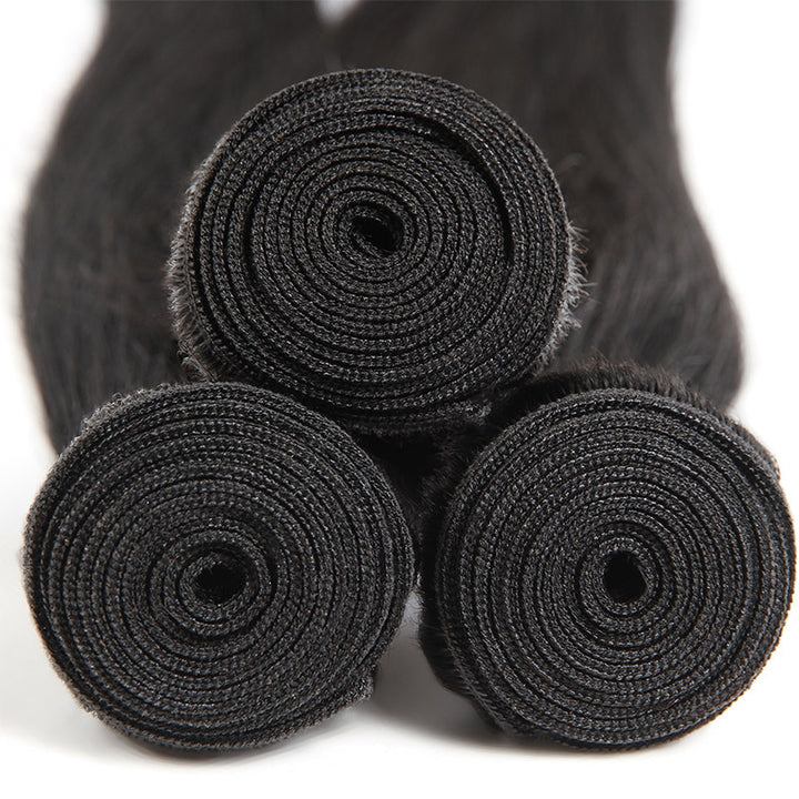 Three Bundles of 12a Grade Straight Black Human Hair Neatly Rolled