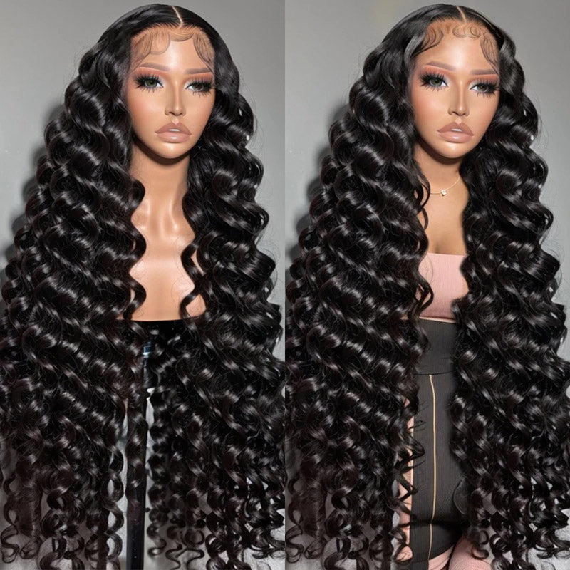 Ishow Beauty Loose Deep Wave HD Lace Wig Showed by Model, Natural Black Hair, 250% Density