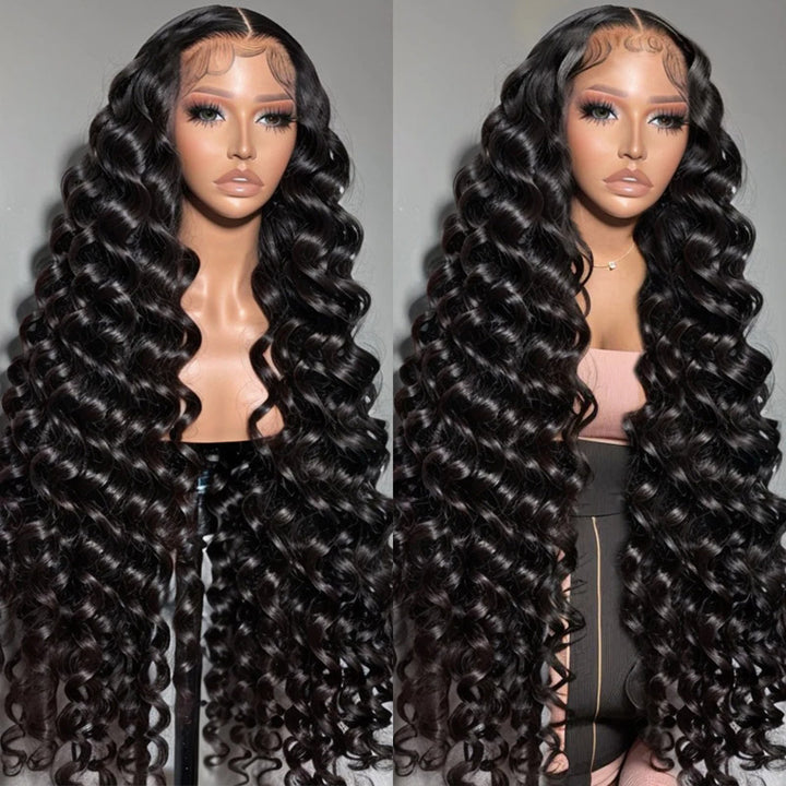 Ishow Beauty Loose Deep Wave HD Lace Wig Showed by Model, Natural Black Hair, 250% Density
