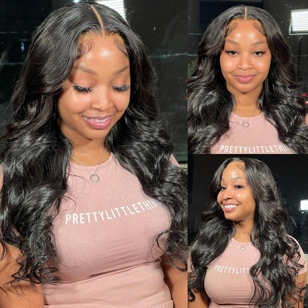 Model Displaying 18 Glueless Body Wave Wig, Natural Shine and Elegant Style