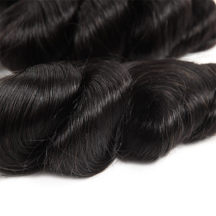 Soft, Natural Black Loose Wave Human Hair Bundles With Shiny Texture