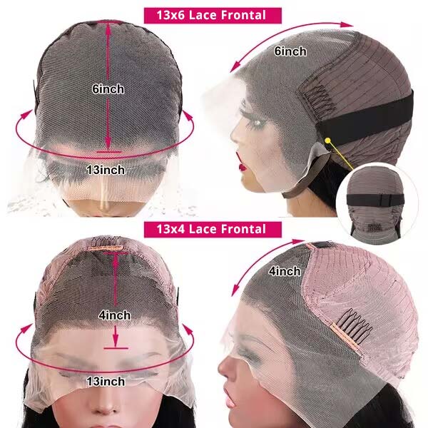 Diagram Displaying Dimensions of 13X6 and 13X4 Lace Frontal Wig Caps