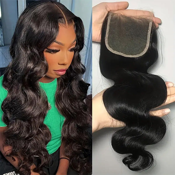 Ishow Hair Body Wave 5x5 Lace Closure Brazilian human hair closures side by side. Natural black color with wavy texture, showcasing lace base and body wave design.