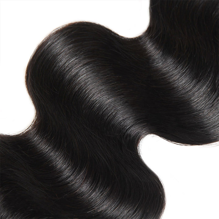Close-Up of 12a Grade Body Wave Black Hair Bundles Showcasing Smooth, Shiny Texture