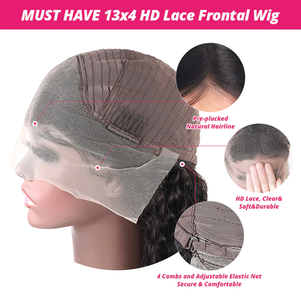13X4 HD Lace Frontal Wig Features Natural Hairline and Adjustable Net