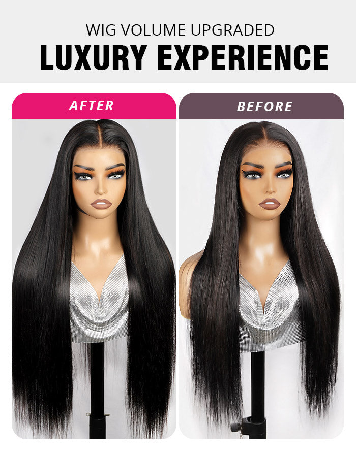 Comparison of 30-Inch Sleek Black Wig Before and After Volume Upgrade On Mannequin