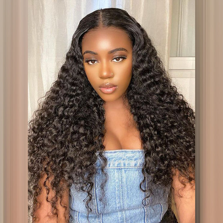 18-Inch Water Wave Wig Shown On Model for a Natural, Voluminous Look