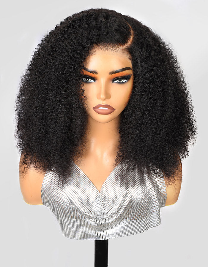 Voluminous Kinky Curly Wig On a Mannequin With Defined Part and Natural Texture