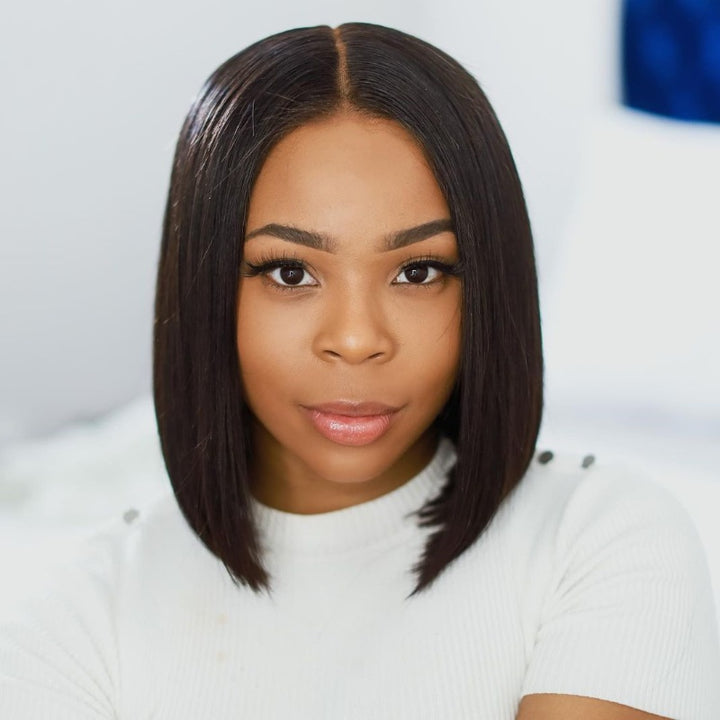 Model Displaying Sleek Short Bob Wig With Natural Look for Bogo Free Promotion