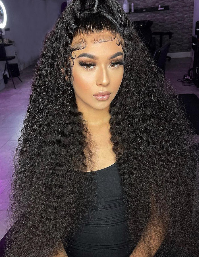 Model Wearing Curly Full Lace Wig With Pre-Plucked Hairline and Rich Volume