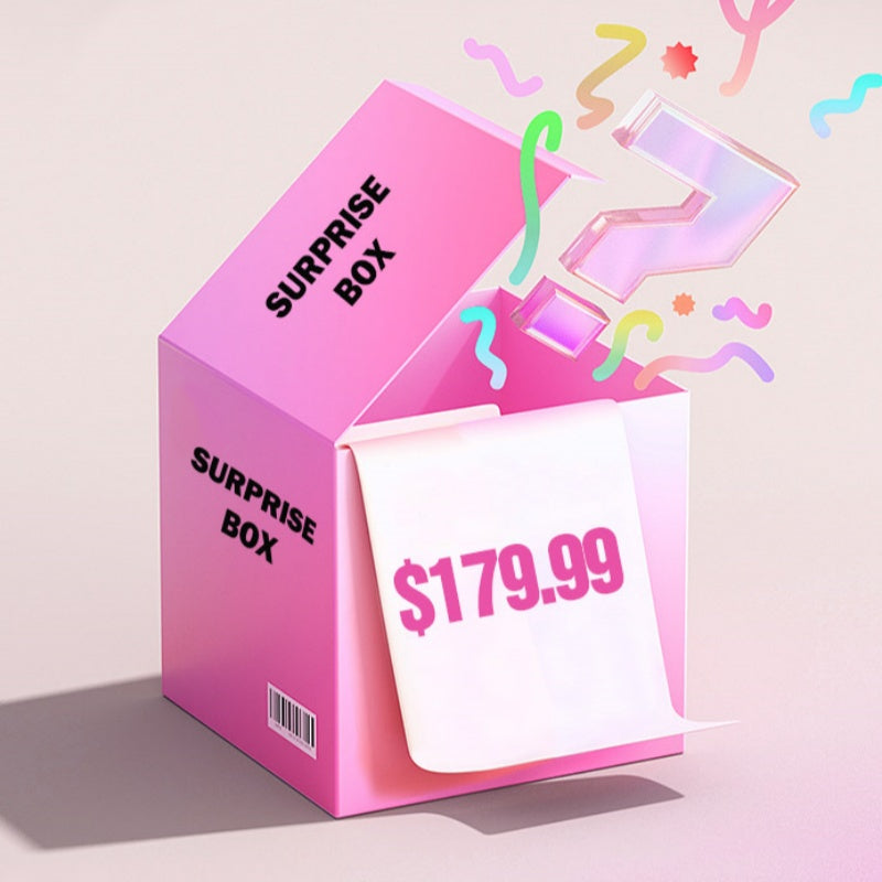 $179.99 Ishow Beauty Surprise Box with 2 Glueless Wigs, colorful confetti, and a holographic question mark